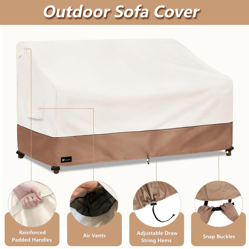 Krismile Outdoor Couch Cover for Patio Furniture - Heavy Duty Waterpoof All-Weather 3-Seater Patio Sofa Cover, 79""x38""x35"" (Beige) - Image 3